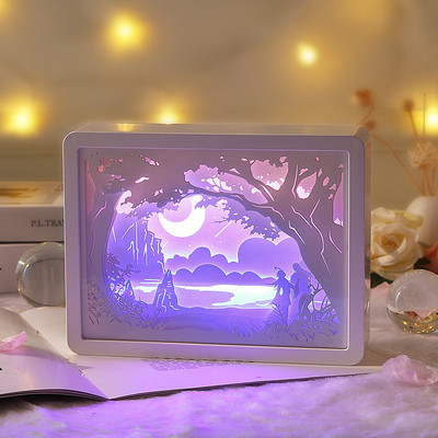 LED-es papírfaragás éjszakai lámpa USB fény és árnyék lézeres üreges 3d háromdimenziós hálószoba éjjeli dekorációs asztali lámpa 2022