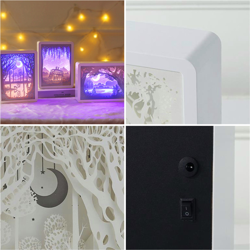 LED-es papírfaragás éjszakai lámpa USB fény és árnyék lézeres üreges 3d háromdimenziós hálószoba éjjeli dekorációs asztali lámpa 2022