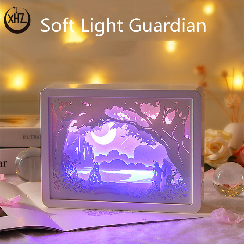 LED-es papírfaragás éjszakai lámpa USB fény és árnyék lézeres üreges 3d háromdimenziós hálószoba éjjeli dekorációs asztali lámpa 2022