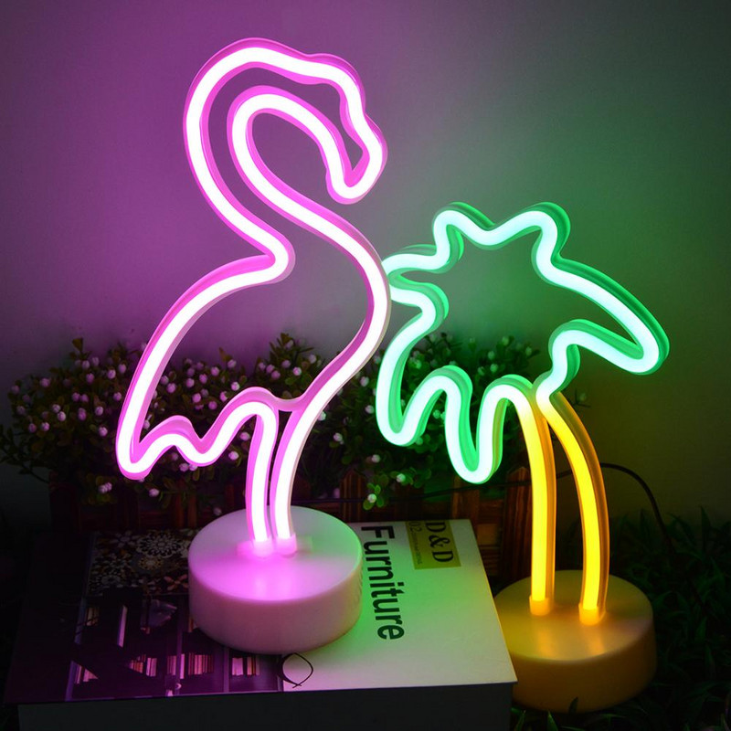 5V USB kabeliu maitinamas LED neoninis apšvietimas flamingo kokoso medžio kaktuso vienaragis LED neoninių ženklų lempa, skirta namų miegamojo dekoravimui