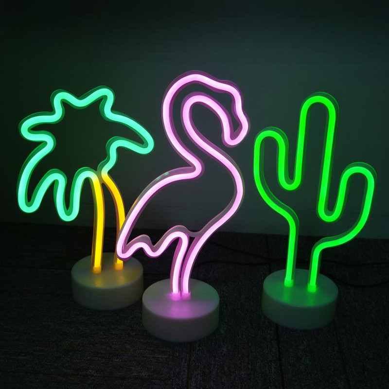 5V USB kabeliu maitinamas LED neoninis apšvietimas flamingo kokoso medžio kaktuso vienaragis LED neoninių ženklų lempa, skirta namų miegamojo dekoravimui