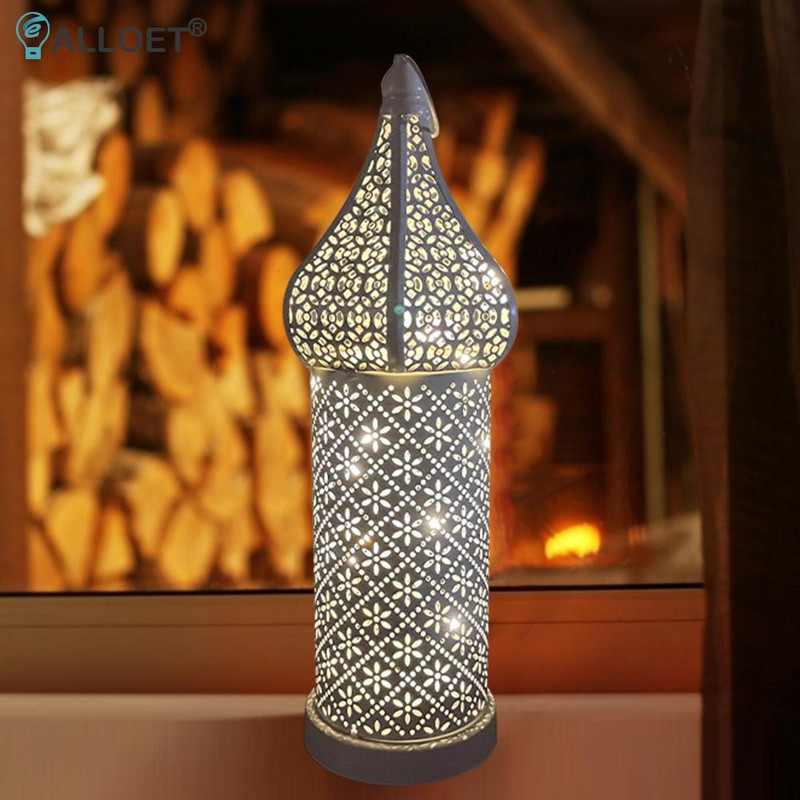 Lanternă goală LED Vintage Maroc Lămpi din fier forjat Masă de acasă Interior Dormitor Living Decoratiuni artistice