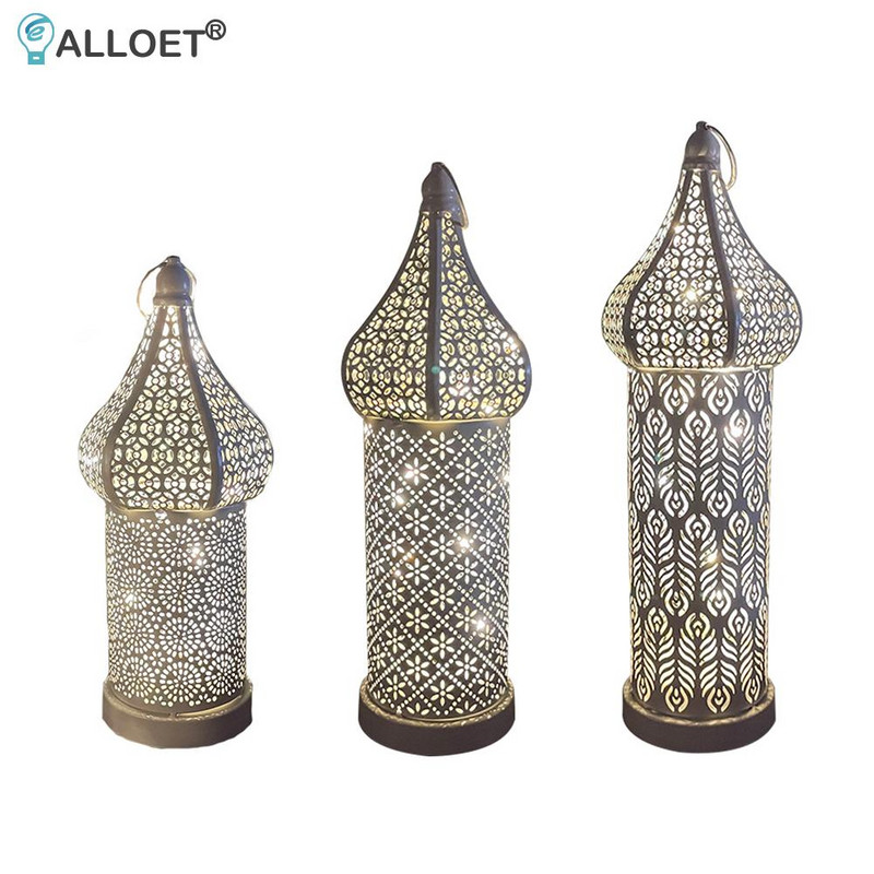 Lanternă goală LED Vintage Maroc Lămpi din fier forjat Masă de acasă Interior Dormitor Living Decoratiuni artistice