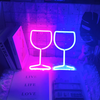 Чаша за вино LED неонови светлинни табели Winebowl Стенна висяща лампа Стенна нощна лампа Usb, работеща с батерии Неонова табела Бар Стаен декор Подаръци