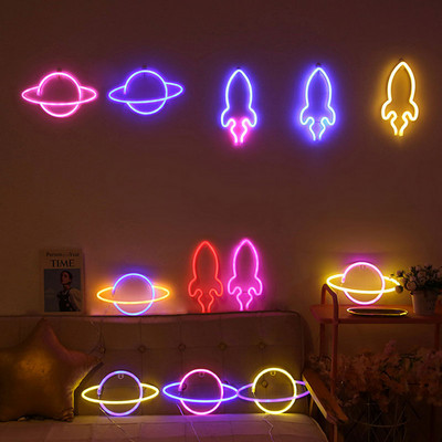 Lumină cu neon cu led, rachetă colorată, lampă de birou cu planetă, pentru cameră, petrecere, nuntă, cadou de Crăciun, lampă cu neon