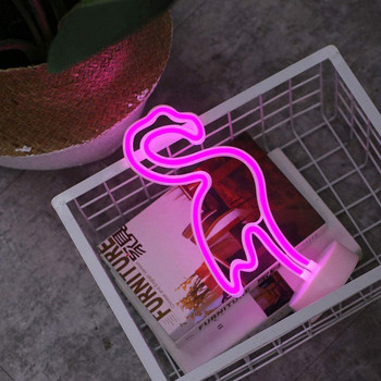 Неонов знак с държач Основен декор Светло розово фламинго Нощна лампа Батерия и USB задвижване за Коледа Рожден ден Подарък за детска стая
