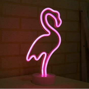 Неонов знак с държач Основен декор Светло розово фламинго Нощна лампа Батерия и USB задвижване за Коледа Рожден ден Подарък за детска стая