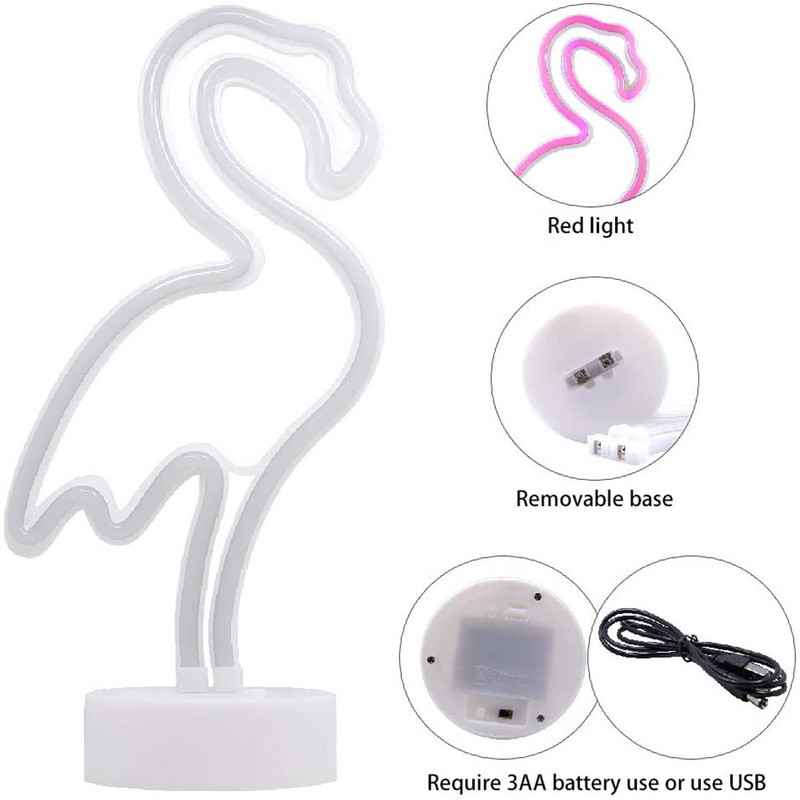 Neoninė iškaba su laikiklio pagrindo dekoru Šviesiai rožinė flamingo nakties lempos baterija ir USB valdoma Kalėdų gimtadienio vakarėlio vaikų kambario dovana
