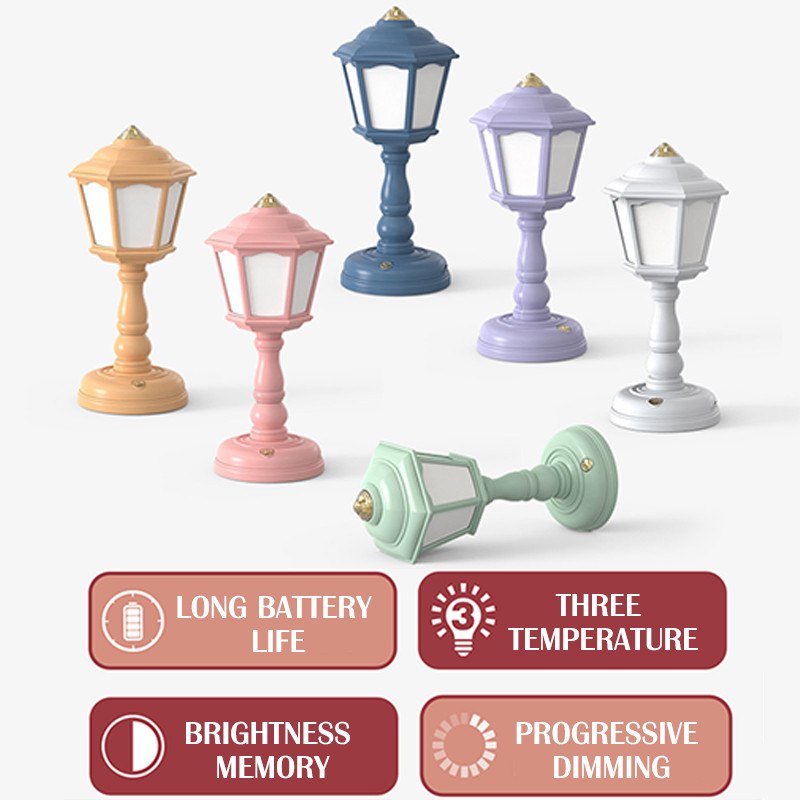 LED Retro galda lampa Mini ielas apgaismojums USB uzlāde bezpakāpju aptumšošana lasīšanas acu aizsardzība pie gultas nakts gaismas istabas mājas dekors