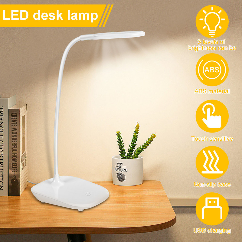 Φωτιστικό γραφείου LED με δυνατότητα ρύθμισης φωτισμού 1200 mAh Φωτιστικό γραφείου με προστασία ματιών USB Επαναφορτιζόμενη λάμπα ανάγνωσης αφής για γραφείο μελέτης δίπλα στο κρεβάτι