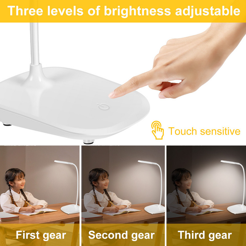 Φωτιστικό γραφείου LED με δυνατότητα ρύθμισης φωτισμού 1200 mAh Φωτιστικό γραφείου με προστασία ματιών USB Επαναφορτιζόμενη λάμπα ανάγνωσης αφής για γραφείο μελέτης δίπλα στο κρεβάτι