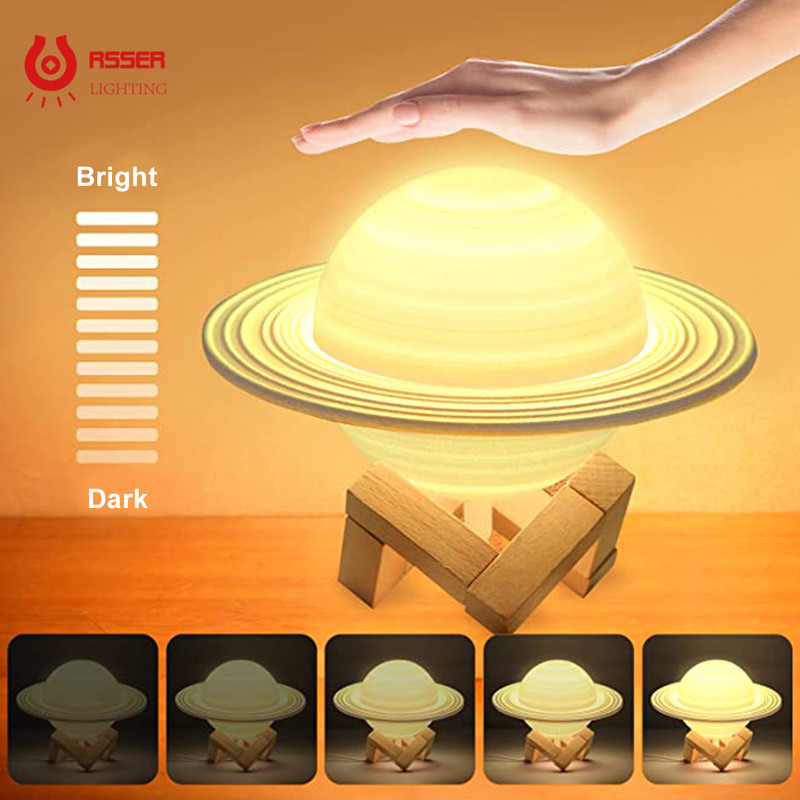 RSSER 3D Moon Lampa Lumina Dormitor Decor Tap Moon Light Lampa de noapte reincarcabila in 16 culori Lampa Saturn Lampa de noptiera pentru copii