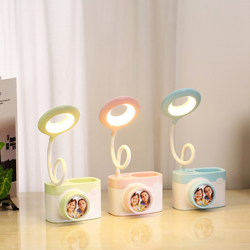 Lampă de lectură cu LED de birou pentru copii, gât de gâscă flexibilă, lampă de îngrijire a ochilor, reîncărcabilă prin USB, reglabilă, cu suport pentru stilou pentru biroul acasă
