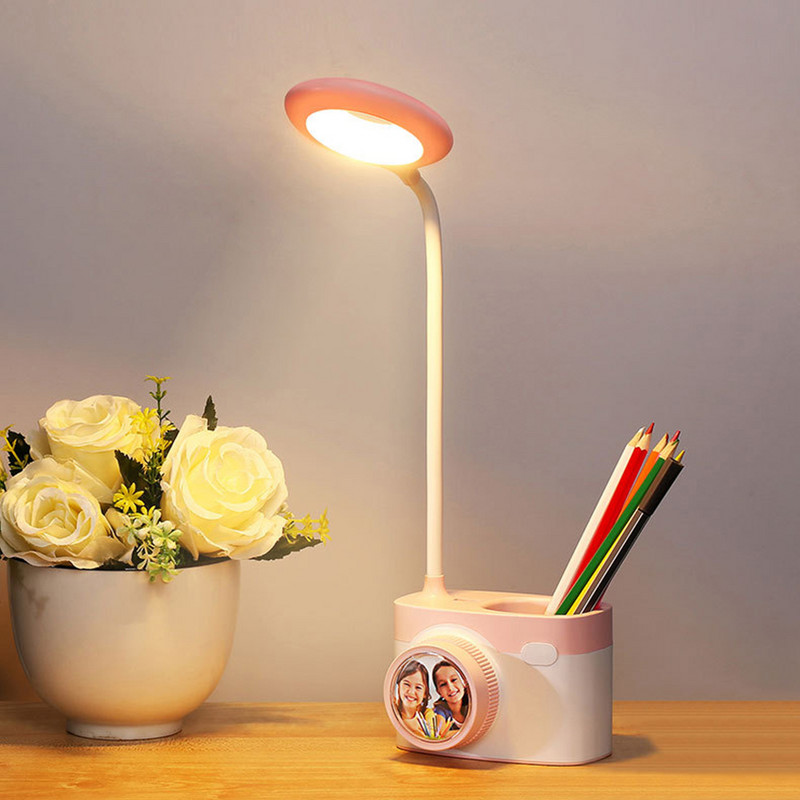 Lampă de lectură cu LED de birou pentru copii, gât de gâscă flexibilă, lampă de îngrijire a ochilor, reîncărcabilă prin USB, reglabilă, cu suport pentru stilou pentru biroul acasă