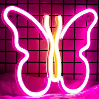 LED неонова табела във формата на пеперуда за стена, украса за парти, спалня, неонова лампа, детски рожден ден, празничен подарък, неонова нощна светлина