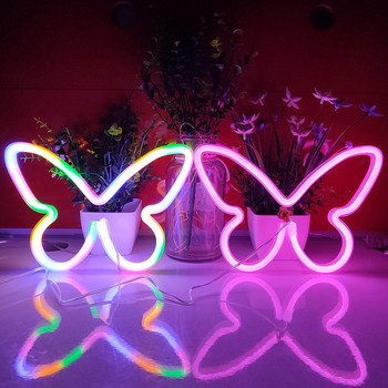 LED неонова табела във формата на пеперуда за стена, украса за парти, спалня, неонова лампа, детски рожден ден, празничен подарък, неонова нощна светлина