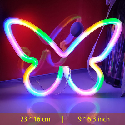 LED-es pillangó alakú neonreklám falra otthonra Hálószoba buli dekoráció Neon lámpa Gyerekek születésnapi rácsok Ünnepi ajándék Neon éjszakai fény