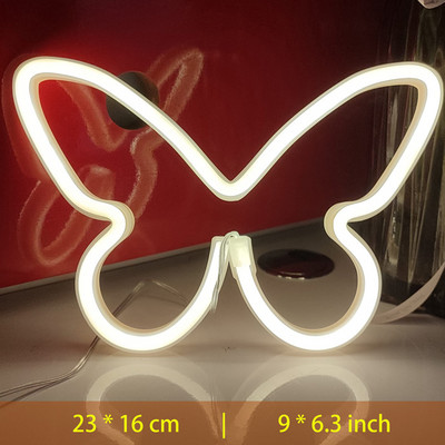 LED-es pillangó alakú neonreklám falra otthonra Hálószoba buli dekoráció Neon lámpa Gyerekek születésnapi rácsok Ünnepi ajándék Neon éjszakai fény