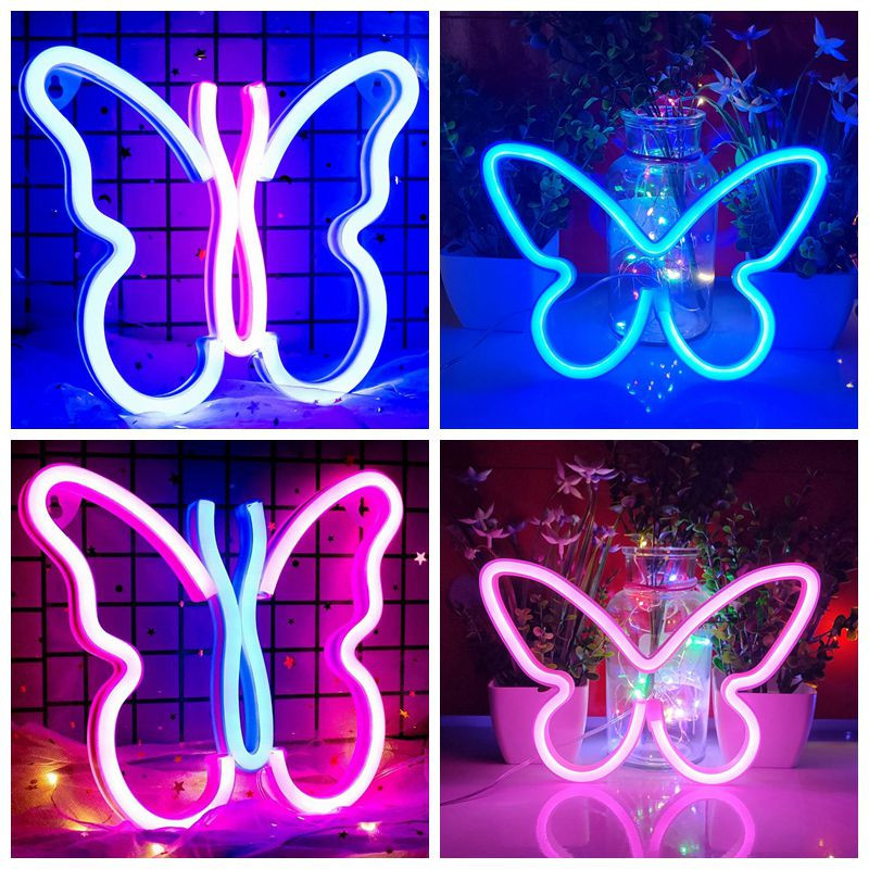 LED-es pillangó alakú neonreklám falra otthonra Hálószoba buli dekoráció Neon lámpa Gyerekek születésnapi rácsok Ünnepi ajándék Neon éjszakai fény