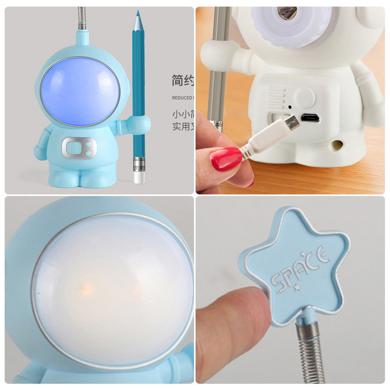 Lauaarvuti kaunistuste lamp Astronaut USB laetav laualamp öövalgusti pliiatsiteritajaga lugemislaua lamp