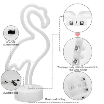 Неонов знак LED неонови светлини USB/батерия Захранване Неонова лампа Коледна маса Детска спалня Домашен декор Фламинго Кактус Лампа Декорация