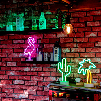 Неонов знак LED неонови светлини USB/батерия Захранване Неонова лампа Коледна маса Детска спалня Домашен декор Фламинго Кактус Лампа Декорация