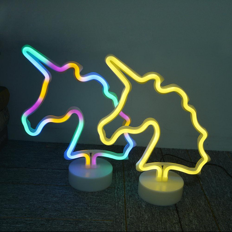 Neonreklám LED neonlámpák USB/akkumulátoros neonlámpa karácsonyi asztal gyerekeknek hálószoba lakberendezési flamingó kaktusz lámpa dekoráció