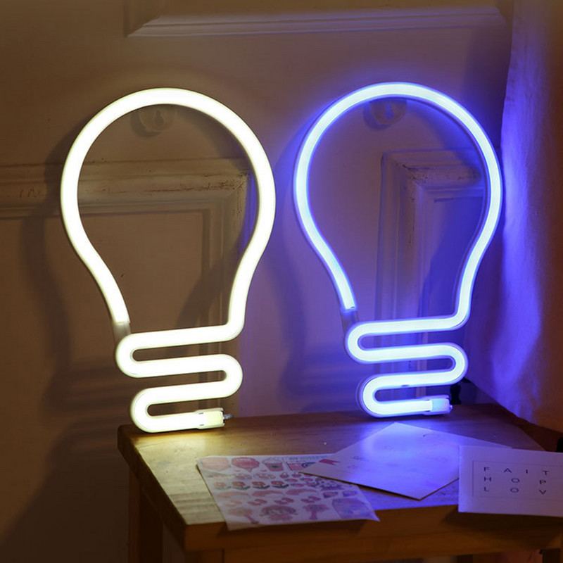 Izzó alakú LED neonfény színes szivárvány neonreklám falra akasztó Éjszakai lámpa Party Ünnep Esküvői Fesztivál dekoráció