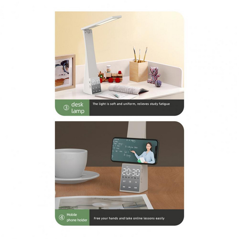 Lampă de birou LED Dimmabilă ABS Multifuncțională Multifuncțională 4-în-1 Ceas cu alarmă Difuzor Lampă LED Lampă de lectură LED Accesorii pentru casă