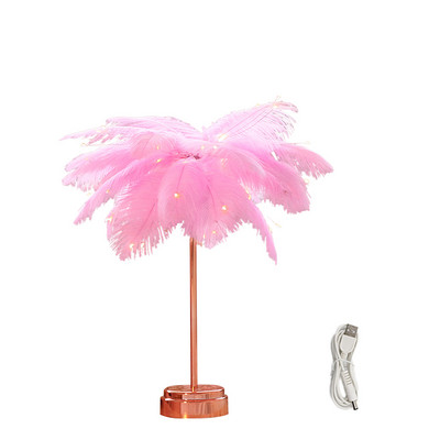 Namų dekoras prie lovos, dėvėjimuisi atsparus skaitymui naktinis apšvietimas Miegamojo LED stalinė lempa su USB baterija maitinamas dirbtinis plunksnų gaubtas