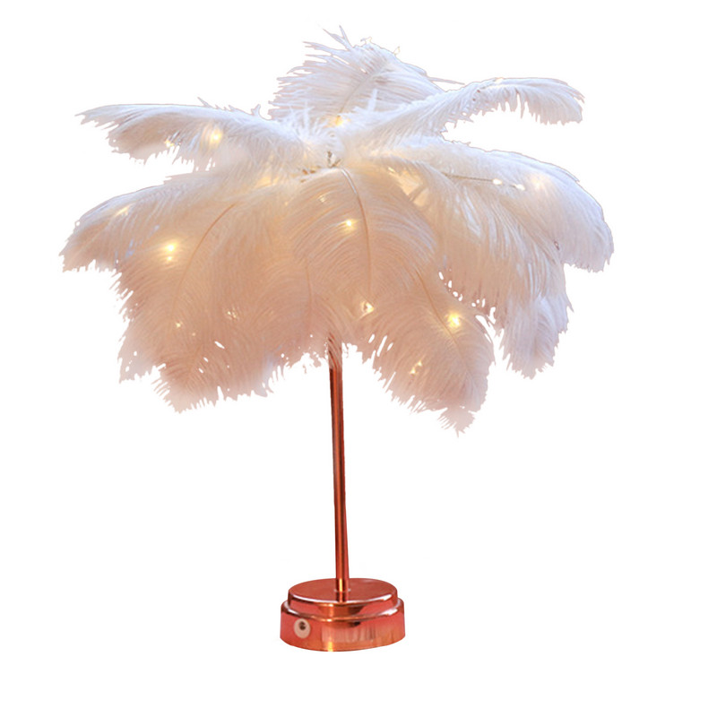 Namų dekoras prie lovos, dėvėjimuisi atsparus skaitymui naktinis apšvietimas Miegamojo LED stalinė lempa su USB baterija maitinamas dirbtinis plunksnų gaubtas