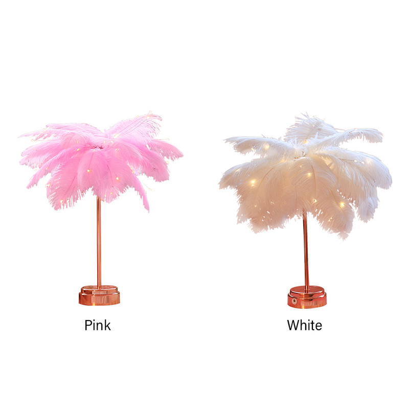 Namų dekoras prie lovos, dėvėjimuisi atsparus skaitymui naktinis apšvietimas Miegamojo LED stalinė lempa su USB baterija maitinamas dirbtinis plunksnų gaubtas