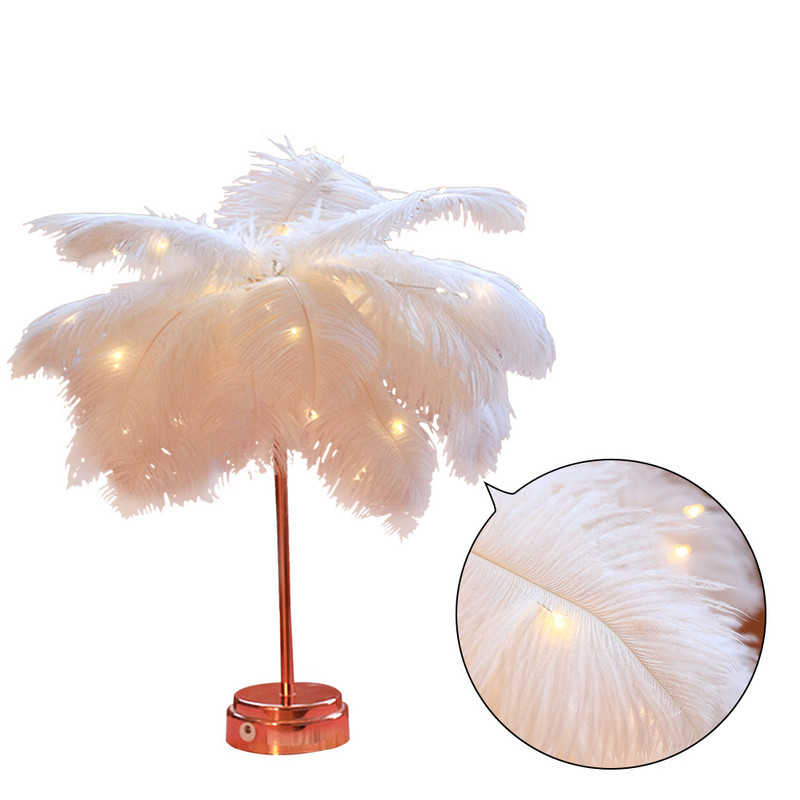 Namų dekoras prie lovos, dėvėjimuisi atsparus skaitymui naktinis apšvietimas Miegamojo LED stalinė lempa su USB baterija maitinamas dirbtinis plunksnų gaubtas