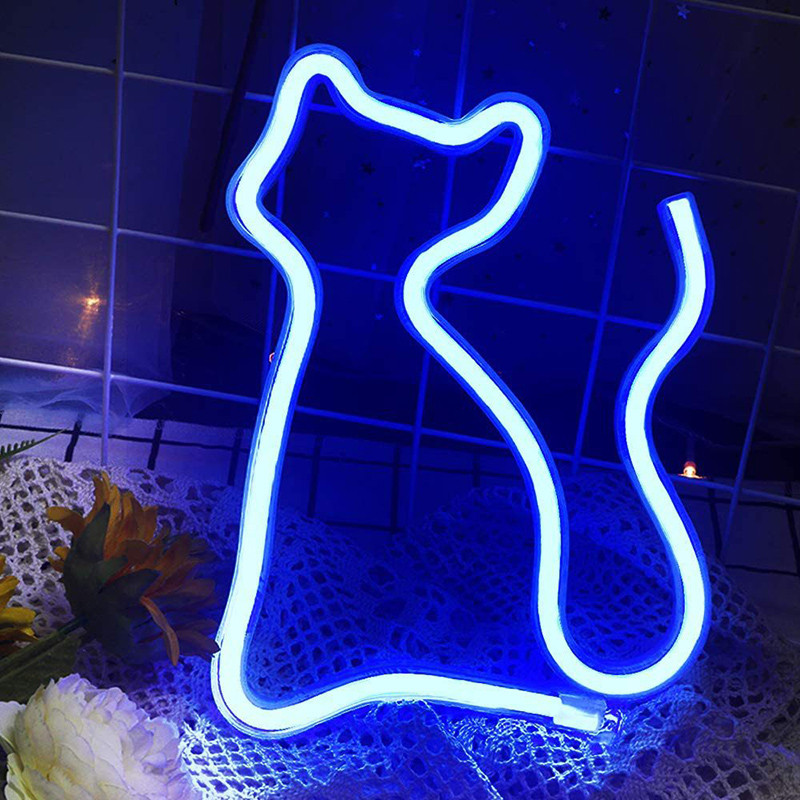 Semn de neon în formă de pisică drăguță, alimentat prin USB/alimentat cu baterie, agățat mereu pentru decorare atmosferă acasă, lumini de noapte cu LED pentru perete UD88