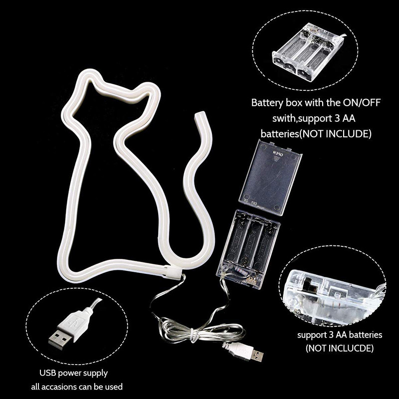 Semn de neon în formă de pisică drăguță, alimentat prin USB/alimentat cu baterie, agățat mereu pentru decorare atmosferă acasă, lumini de noapte cu LED pentru perete UD88