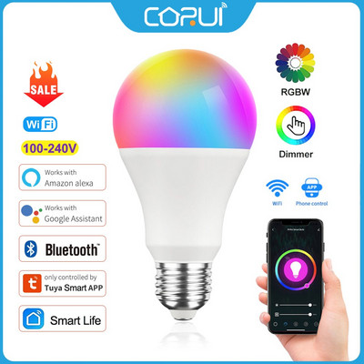 CORUI Tuya WiFi E27 B22 Bec inteligent reglabil RGBCW 100-240V Lumină LED Smart Life Control aplicație Suport Alexa Google Home Alice