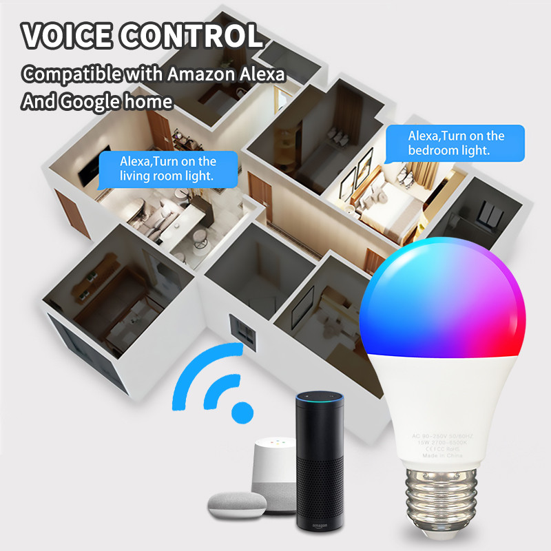 CORUI Tuya WiFi E27 B22 išmanioji pritemdoma lemputė RGBCW 100-240V LED šviesa Smart Life App Control Support Alexa Google Home Alice