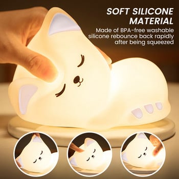 Touch Cat Night Lights Silicone Kitty USB Night Light Αισθητήρας αφής Φωτιστικό κρεβατοκάμαρας με τηλεχειριστήριο για παιδιά Δώρο μωρού