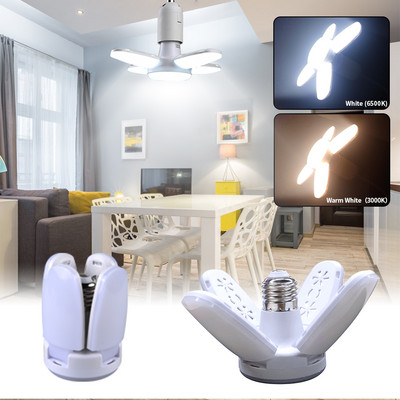Bec LED în formă de ventilator Lampă LED E27 Pliabilă 220V 110V 40 LED-uri Becuri pentru casă Plafoniera Depozit Lumină garaj Alb cald