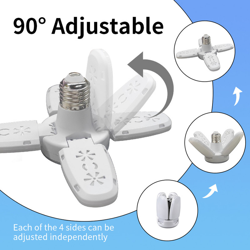 Ventiliatoriaus formos LED lemputė E27 LED lemputė Sulankstoma 220V 110V 40 LED lemputės Namų lubų lempa Sandėlis Garažas Šilta Balta