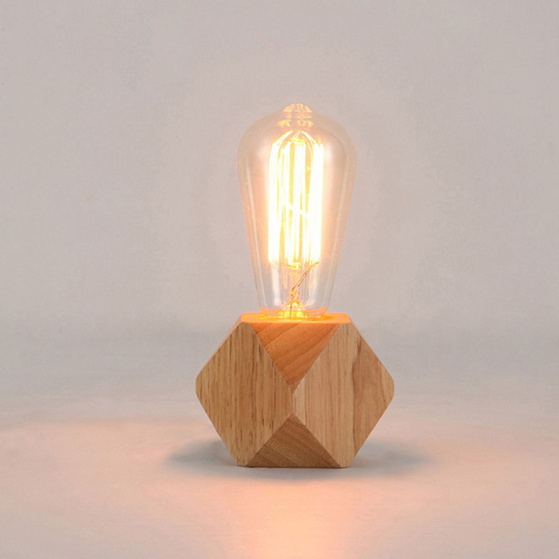 Moderni stalinė lempa E27 Medinė stalinė lempa Deimantinė naktinė lempa namų / miegamojo / svetainės dekoravimui US EU Plug Wooden Base tafellamp