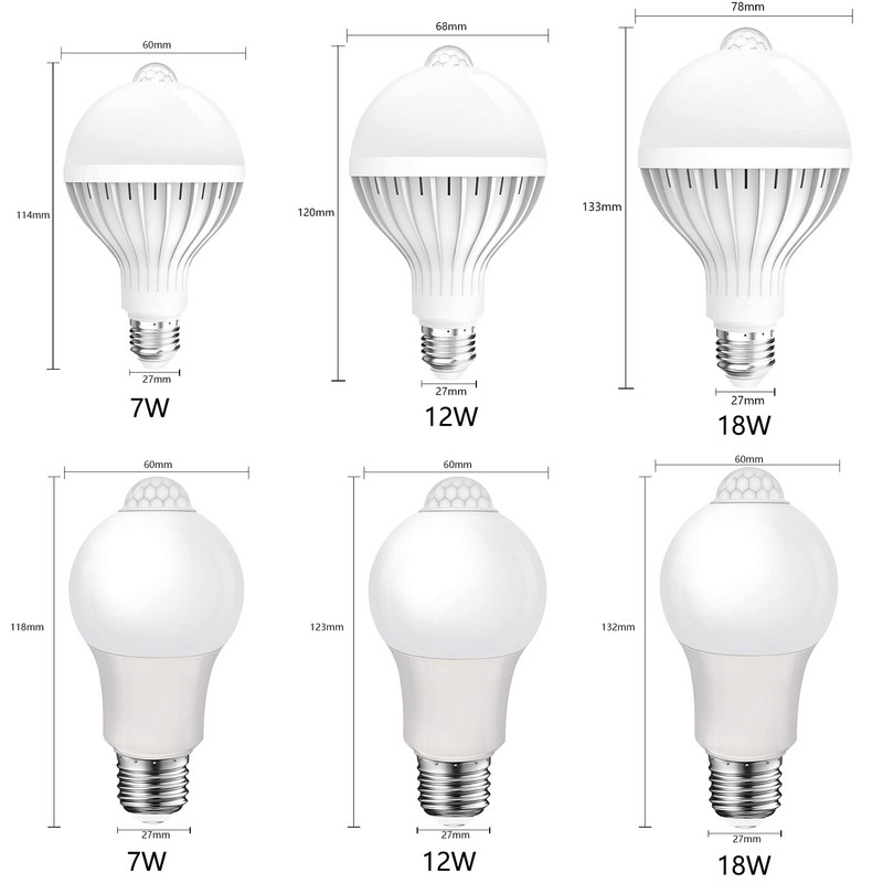 Led izzók 9W 12W 15W 18W PIR mozgásérzékelő lámpa AC 110V 220V E27 Energiatakarékos izzók Automatikus intelligens infravörös test éjszakai biztonsági lámpa