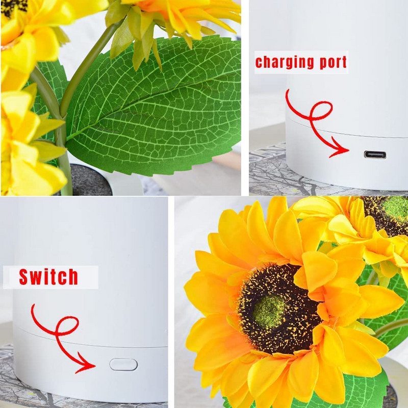 Lampă decorativă, lalele artificiale, floarea soarelui, lampă reîncărcabilă pentru dormitor, lampă decorativă pentru atmosferă, lumina de sărbători de ziua de naștere #20