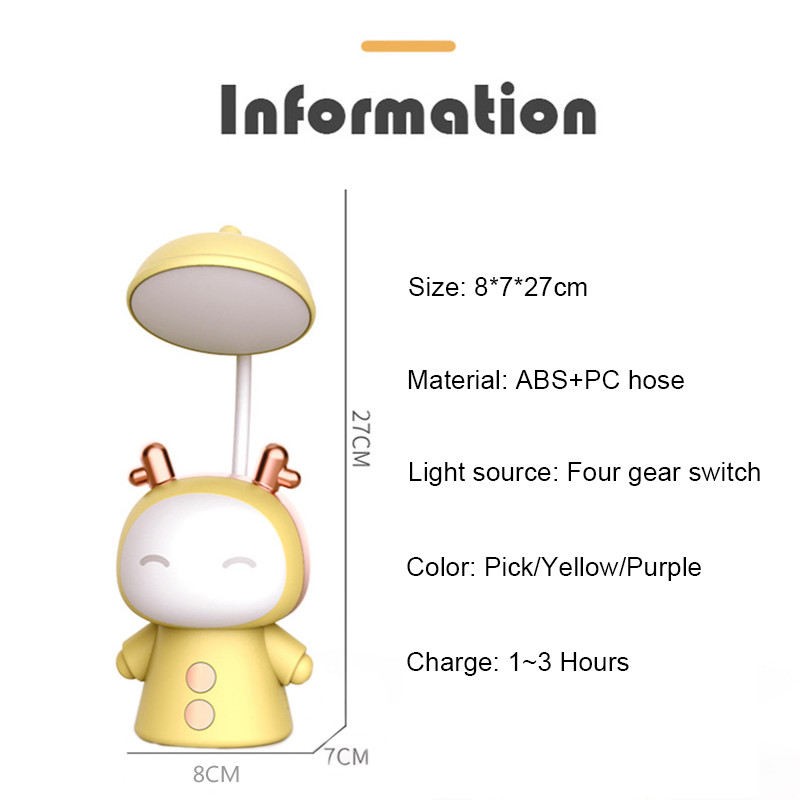 Cartoon Creativity LED lauavalgusti USB taaslaetav hämardatav silmade kaitse laualamp lastele õppimiseks lugemislamp