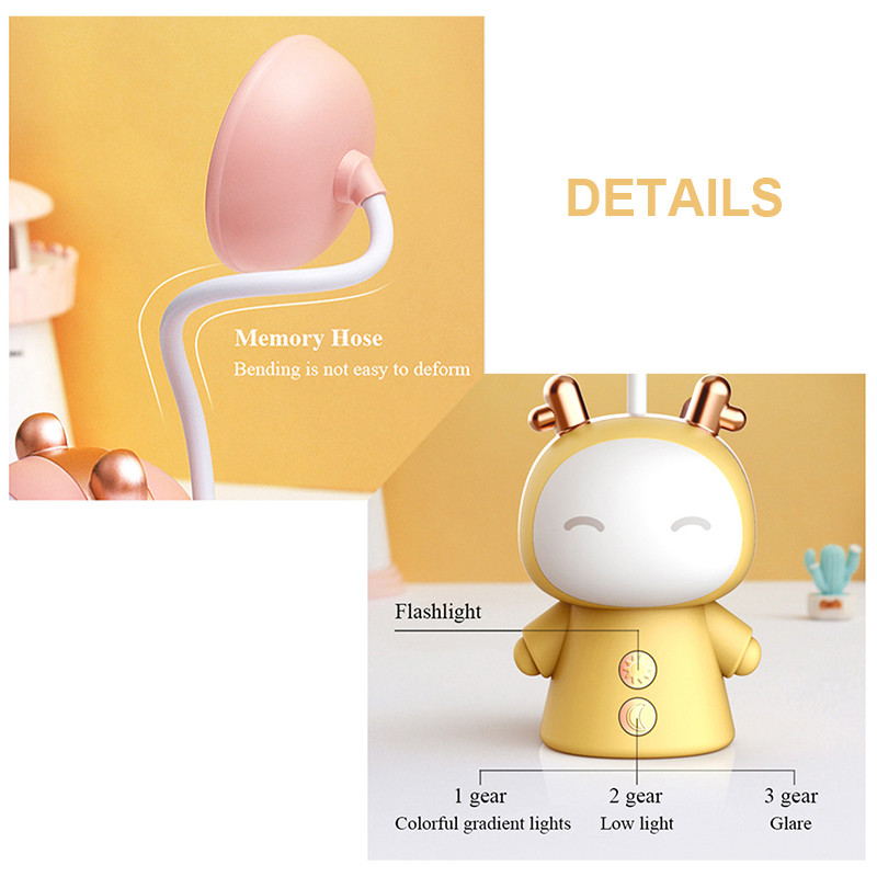 Cartoon Creativity LED lauavalgusti USB taaslaetav hämardatav silmade kaitse laualamp lastele õppimiseks lugemislamp