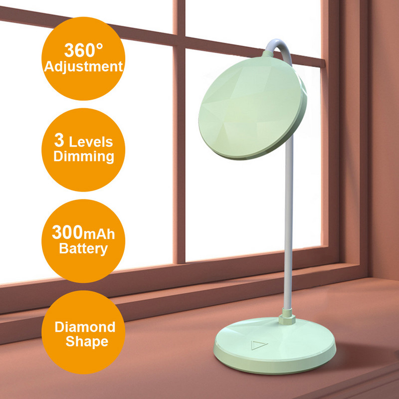 Lampă de birou cu suport LED reîncărcabilă în formă de diamant Modern Touch 3 moduri Dimming Gooseneck Încărcare USB Lumină de studiu Lampă de masă