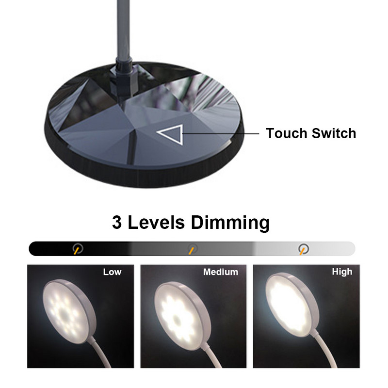 Lampă de birou cu suport LED reîncărcabilă în formă de diamant Modern Touch 3 moduri Dimming Gooseneck Încărcare USB Lumină de studiu Lampă de masă