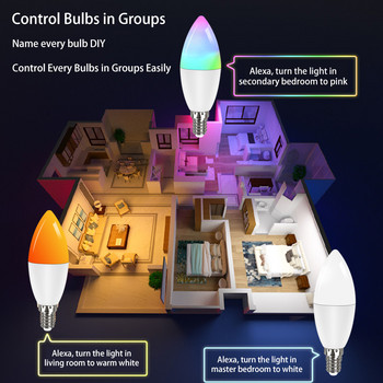 Wifi Smart крушка E14 Candle Lamp RGB+CW+WW 5W 7W 9W Tuya Smart Life APP Voice Control Compatible Alexa Google Home Dimmable