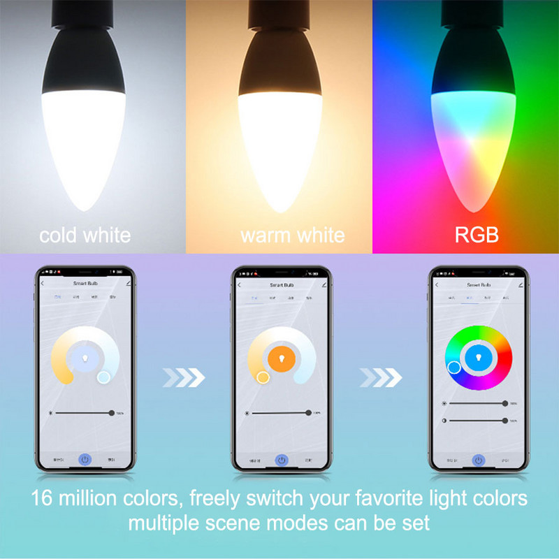 Wifi nutikas lambipirn E14 küünlalamp RGB+CW+WW 5W 7W 9W Tuya Smart Life APP hääljuhtimisega ühilduv Alexa Google Home hämardatav