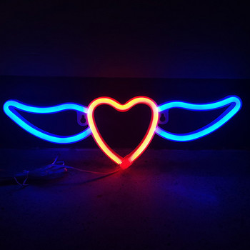 LED неонова светлина Любовно сърце с форма на крила Неонова табела за спалня, стена, хол, декорация на дома, неонова лампа за тийнейджърски грил, подаръци